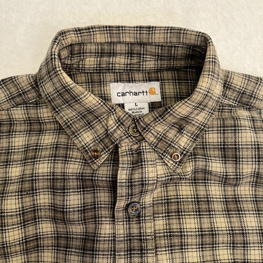 Carhartt Flannel Shirt Mens Large Green/Gray Plaid Long Sleeve